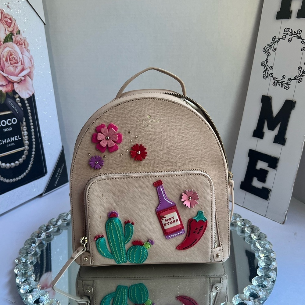 Kate Spade Pink Saffiano Leather Hot stuff Sauce cactus  backpack - Picture 11 of 16